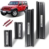 Rowa Door Sill Guards for Jeep 2018-2026 Wrangler JL JLU &amp; 2020-2026 Gladiator JT, Carbon Fiber Pattern 304 Stainless Steel Door Entry Guard Full Coverage for Door Sill Protector (Patent Design)