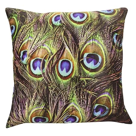 Sofa Cushion Cover Multicolour Velvet Peacock Feather Pillow Case