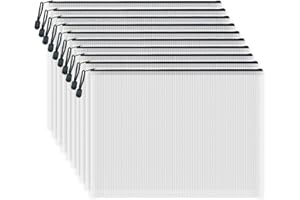 AUSTARK 10 Pcs Zipper File Bags, Waterproof Plastic Mesh Pouch for Office School, Board Game Storage Bags (B4 Size 15''x11'', White and Black)