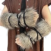 HiiFeuer Viking Artificial Fur Barbarian Arm Wraps, Medieval Vintage Fuzzy Bracers Arm Guards, Nordic Cuff Warmers Wrist Band
