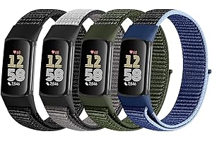 VNDAPT 4 Pack Nylon Watch Bands Compatible with Fitbit Charge 6/Fitbit Charge 5, Adjustable Breathable Replacement Nylon Wristband Fitbit Charge 5 Charge 6 Sport Strap for Women Men