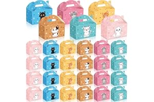 Dunzoom 24 Pcs Cat Party Favors Treat Boxes Kitten Goodie Bags Foldable Pet Gift Bag Adopt a Kitty Goody Box Cat Themed Party Favors for Birthday Wedding Bridal Shower Supplies