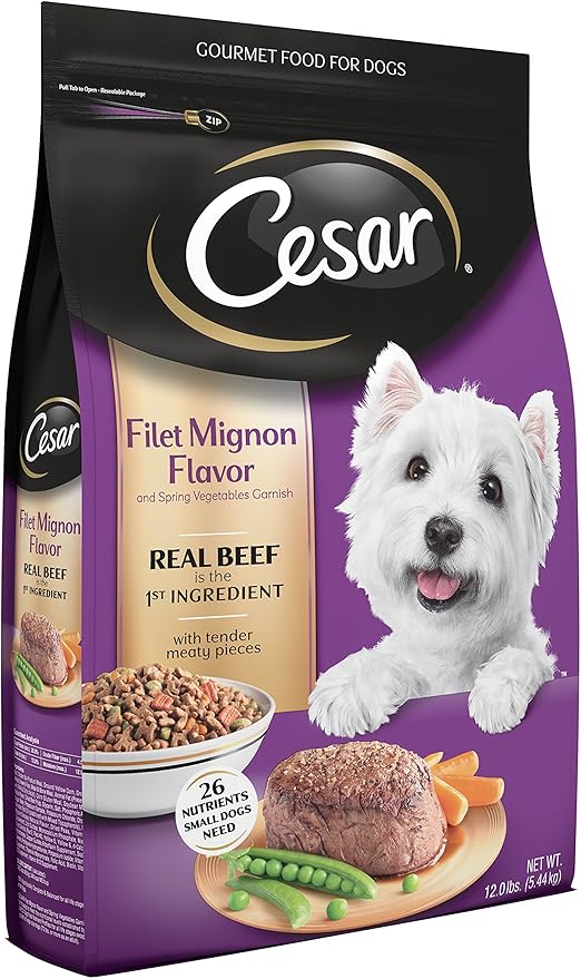 Cesar Small Breed Dry Dog Food Filet Mignon Flavor Real Beef Net Wt. 12