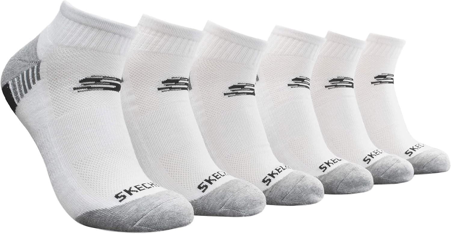 Skechers Sport Men’s 6 Pack Quarter Crew Socks (White/Grey), Sock