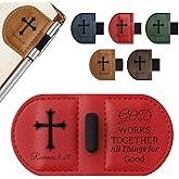 Bygone Mark Personalized Magnetic Leather Bookmark with Pen Holder - Inspirational Bible Verse Scripture Design, Custom Book Marker for Book Lovers Men Women (Red-Romans 8:28)