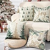ASPMIZ Christmas Pillow Covers 18 x 18 Inch Set of 4, Winter Christmas Tree Holiday Throw Pillowcases Outdoor Indoor, Linen Pillow Cases Throw Cushion Cover for Couch Sofa Bed Living Room, Home Decor