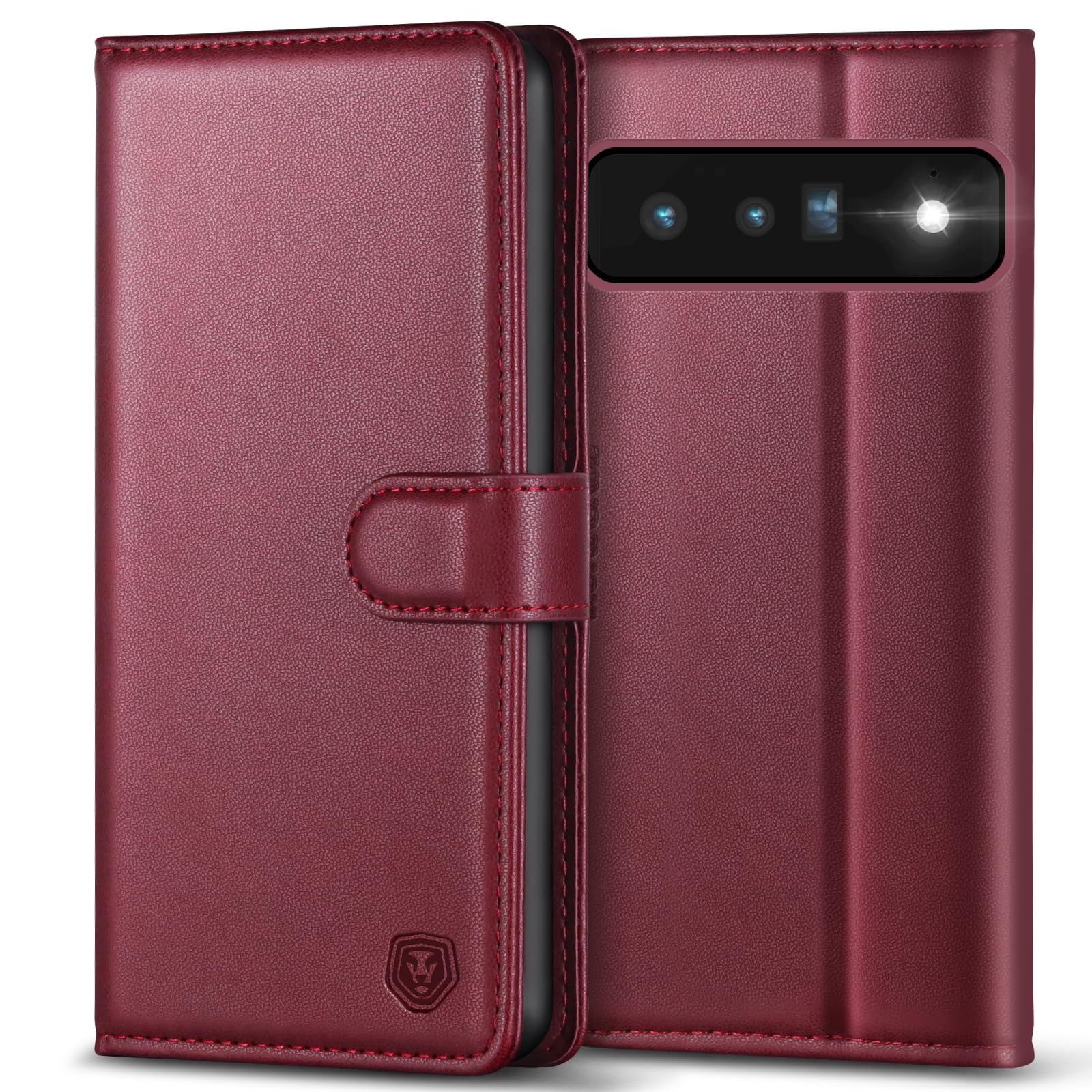 Kuafcase for Google Pixel 6 Pro Case, Wallet Leather Flip Case with 4 Card Slots Magnetic Closure Kickstand Shockproof Protective Phone Case for Google Pixel 6 Pro - Wine Red — image 1