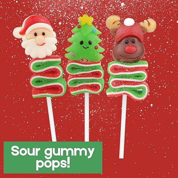 GALERIE SOUR CHRISTMAS GUMMY POPS, INDIVIDUALLY WRAPPED CANDY SKEWERS, STOCKING STUFFER GIFTS