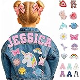 Gridachi Personalized Kids Denim Jacket with Names Custom 1-12 Years Old Girls Boys Jean Jackets Long Sleeve Clothes Spring&Fall Outerwear Jackets Birthday Christmas Gifts Back to School Clothes