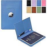 Full Grain Leather AirTag Passport Holder Wallet Cover for Men and Women Travel, Passport Holder with AirTag Slot Passport Wallet, Travel Essentials Genuine Leather Passport Cover Gifts (Blue)
