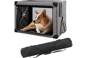 COZZZE Collapsible Dog Crate - 32 Inch Portable Foldable Travel Crates for Medium Dogs with Detachable Storage Bag, Removable Pad, and Mesh Windows for Outdoor & Indoor (Grey)