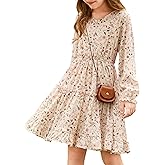 GRACE KARIN Girls V-Neck Floral Dresses 6-14Y Kids Long Sleeve Casual Fall Winter Christmas Holiday Hawaiian Flower Dress