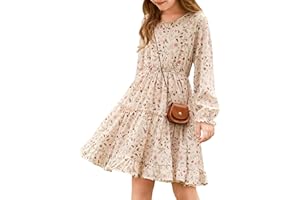 GRACE KARIN Girls Long Sleeve Fall Floral Dresses 6-14Y Kids Causal Winter Christmas Holiday Hawaiian Flower Dress