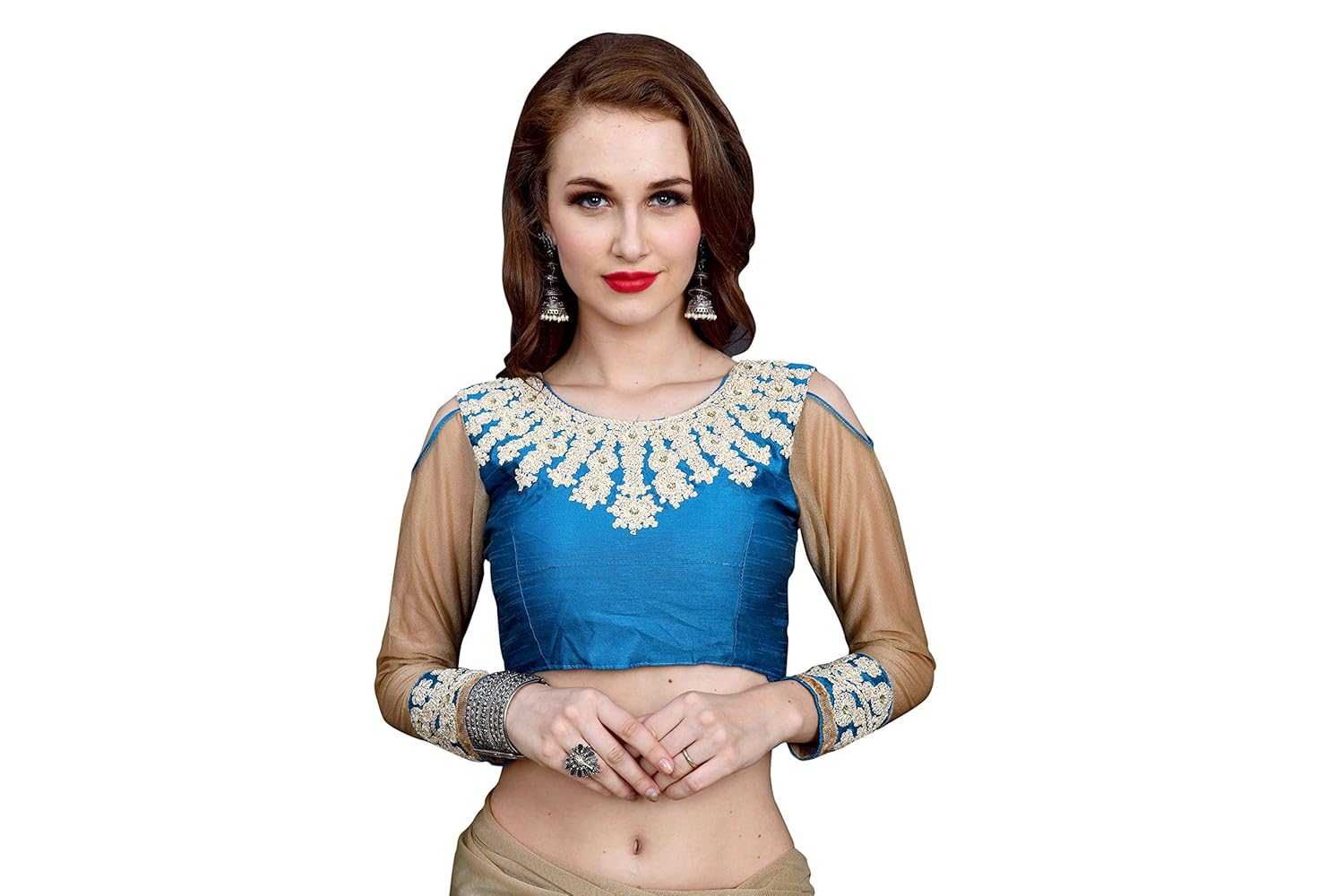 sargam fashion women's georgette saree with blouse piece (srmbbluecord)