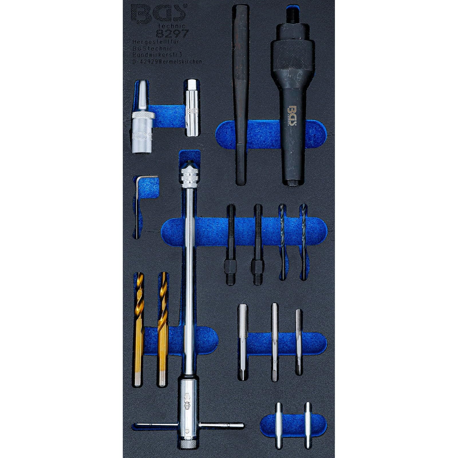 BGS 8297 | Tool Tray 1/3: Glow Plug Removal and Thread Repair Set | M8, M10 | 17 pcs.