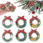 FAVOMOTO 6PCS Mini Christmas Wreath, Artificial Hanging Garland Tree Wreaths Xmas Tree Hanging Dollhouse Decoration for Xmas Wall and Craft Projects