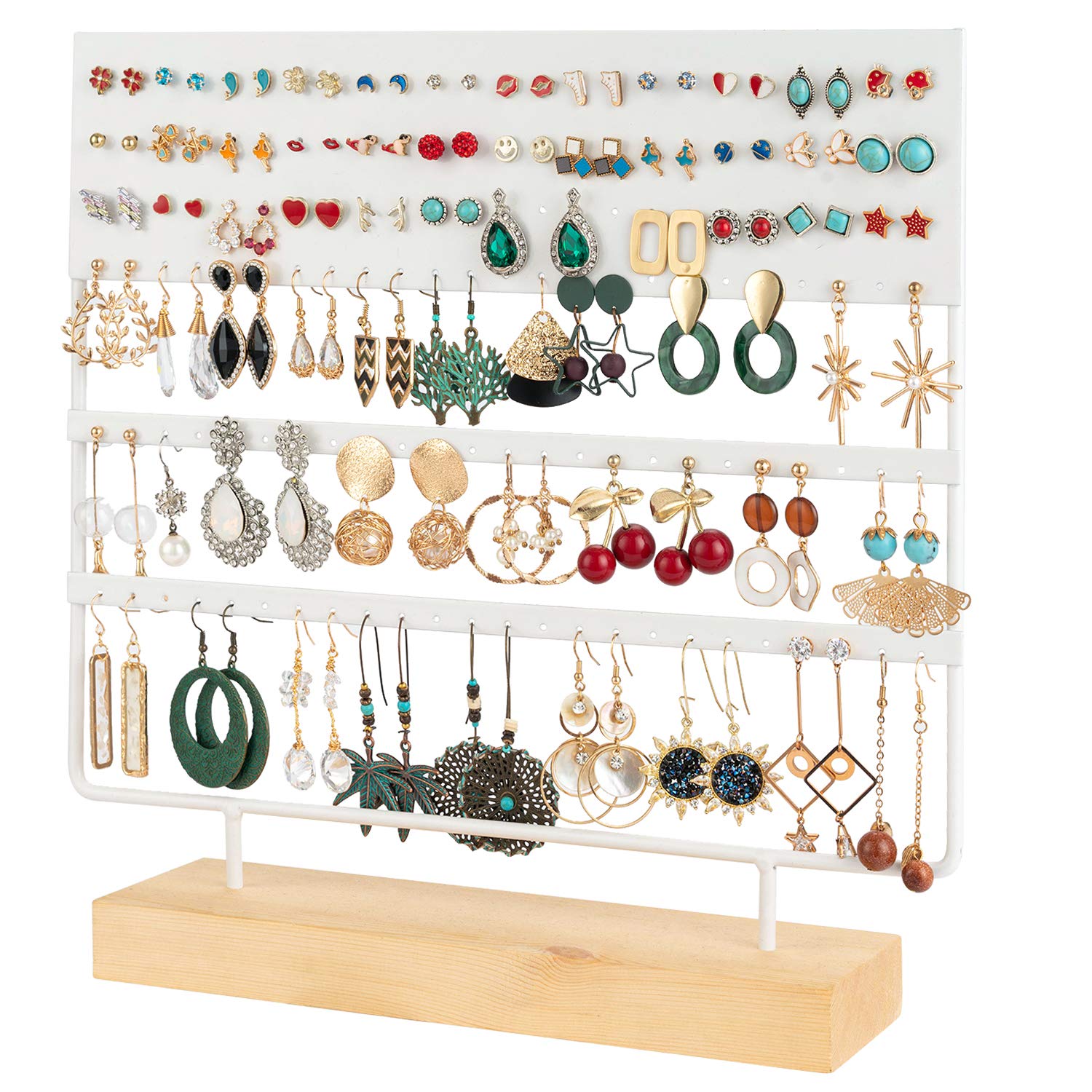 QILICZ T-Shape Jewelry Display Stand for Earrings and Earrings with Rings and Chains (White)