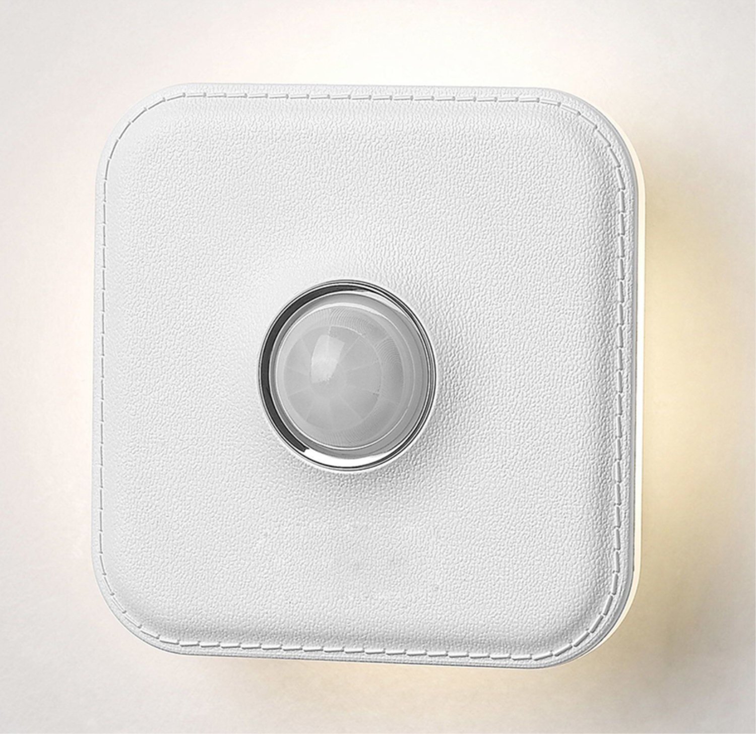 Motion Sensor Indoor LED Night Light, USB Rechargeable Stick-Anywhere Cordless Auto On Off Light, Imitation Leather Texture Warm Light for Children Bedroom, Hallway, Stairs, Bathroom, WISBEAM, White