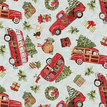 Amazon Com Christmas Red Truck Toss Cotton Fabric By The Yard