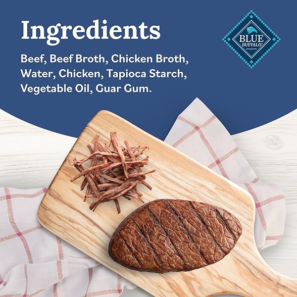 BLUE BUFFALO TENDER SHREDS BEEF & CHICKEN TOPPERS IN SAVORY BROTH, NATURAL DOG FOOD COMPLEMENT, BEEF, 2.5-OZ. POUCH, 24-COUNT