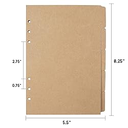 AUEAR, 3 Sets A5 Kraft Paper Divider 6 Holes Ring