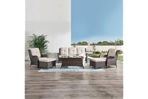 HUMMUH Outdoor Furniture 6 Pieces Patio Furniture Set Wicker Outdoor Sectional Sofa with 2 Patio Chairs,Ottomans,Coffee Table…