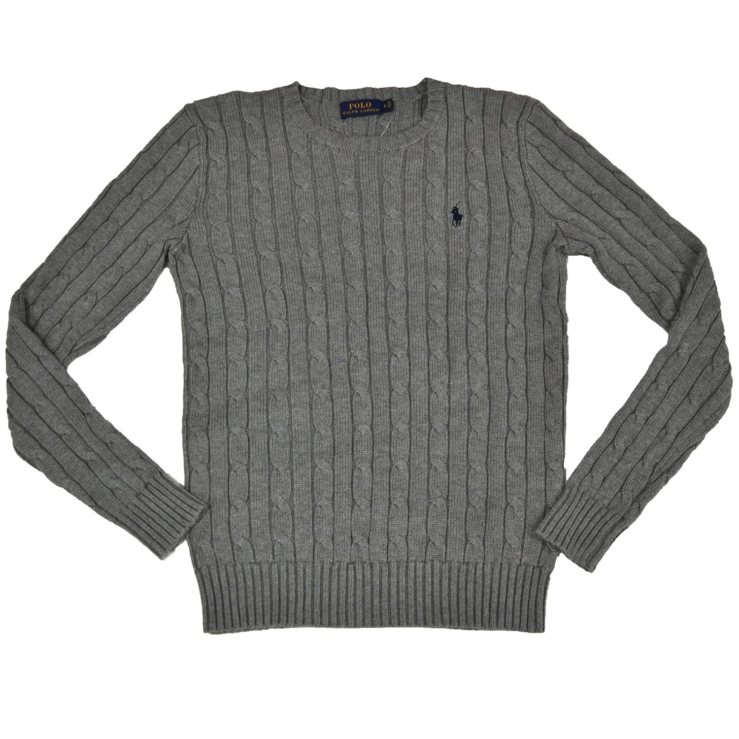 Ralph Lauren Women's Cable Knit Crew Neck Sweater (Fawn Grey, X-Large) at Amazon Womenâs 