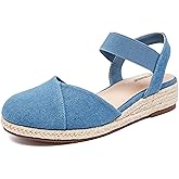 Ataiwee Women's Platform Wedge Heel Espadrille Sandals - Adjustable Elastic Ankle Strap, Slip-On lightweight Rubber Sole, Comfortable Insole, Close-Toe Casual Summer Sandals.