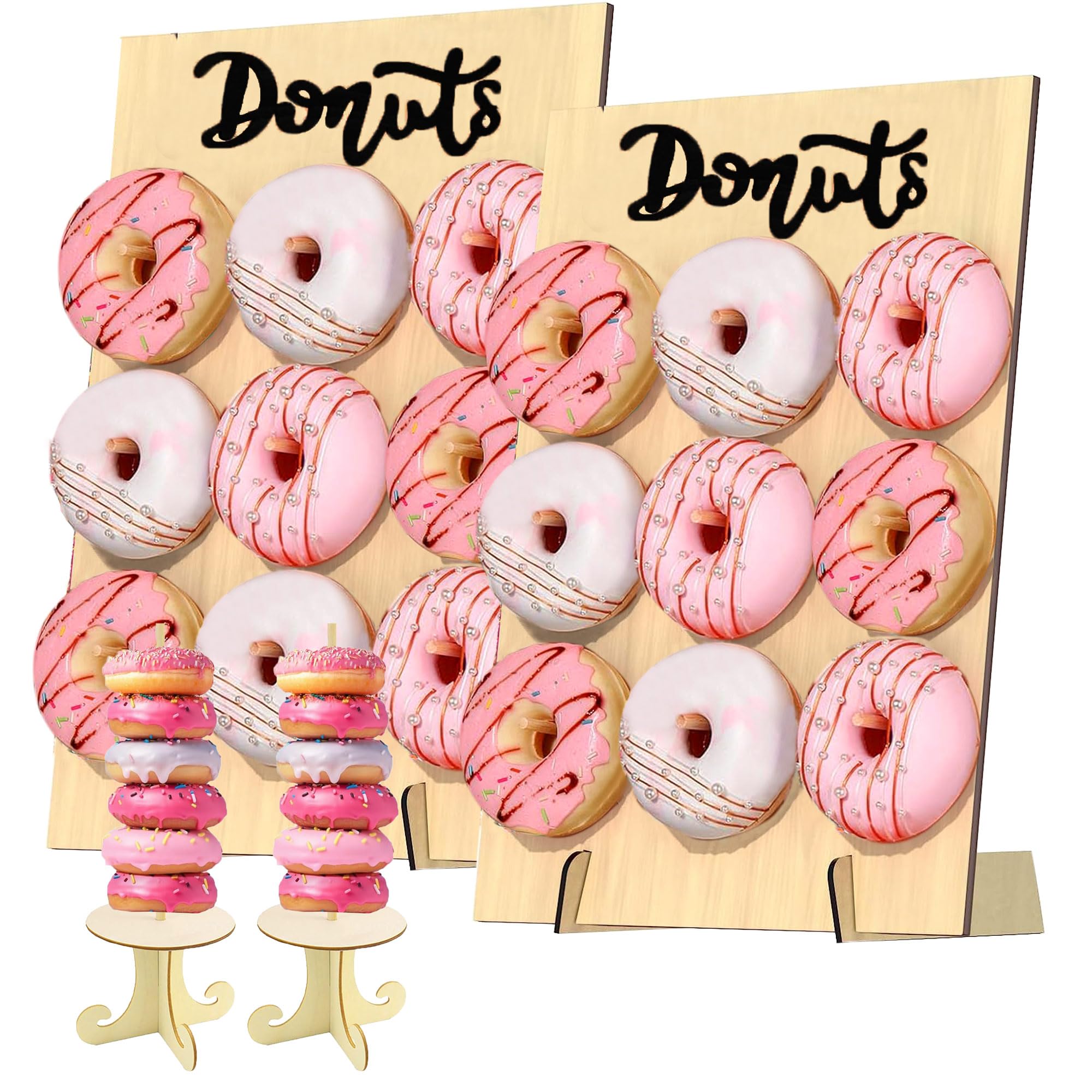 Photo 1 of Donut Wall Display Stand 2PCS Donut Board Display with 2PCS Donut Tower Stand, Wooden Donut Holder Stand for Baby Shower Party Wedding Birthday