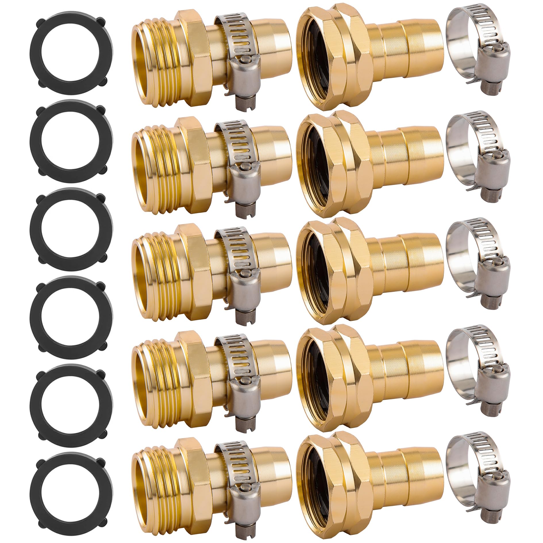Photo 1 of 5 Set Garden Hose Repair Connector Kit with Clamps, Fit for 3/4" or 5/8" Garden Hose Fitting, Male and Female Hose Adapter, Water Hose Repair Kit