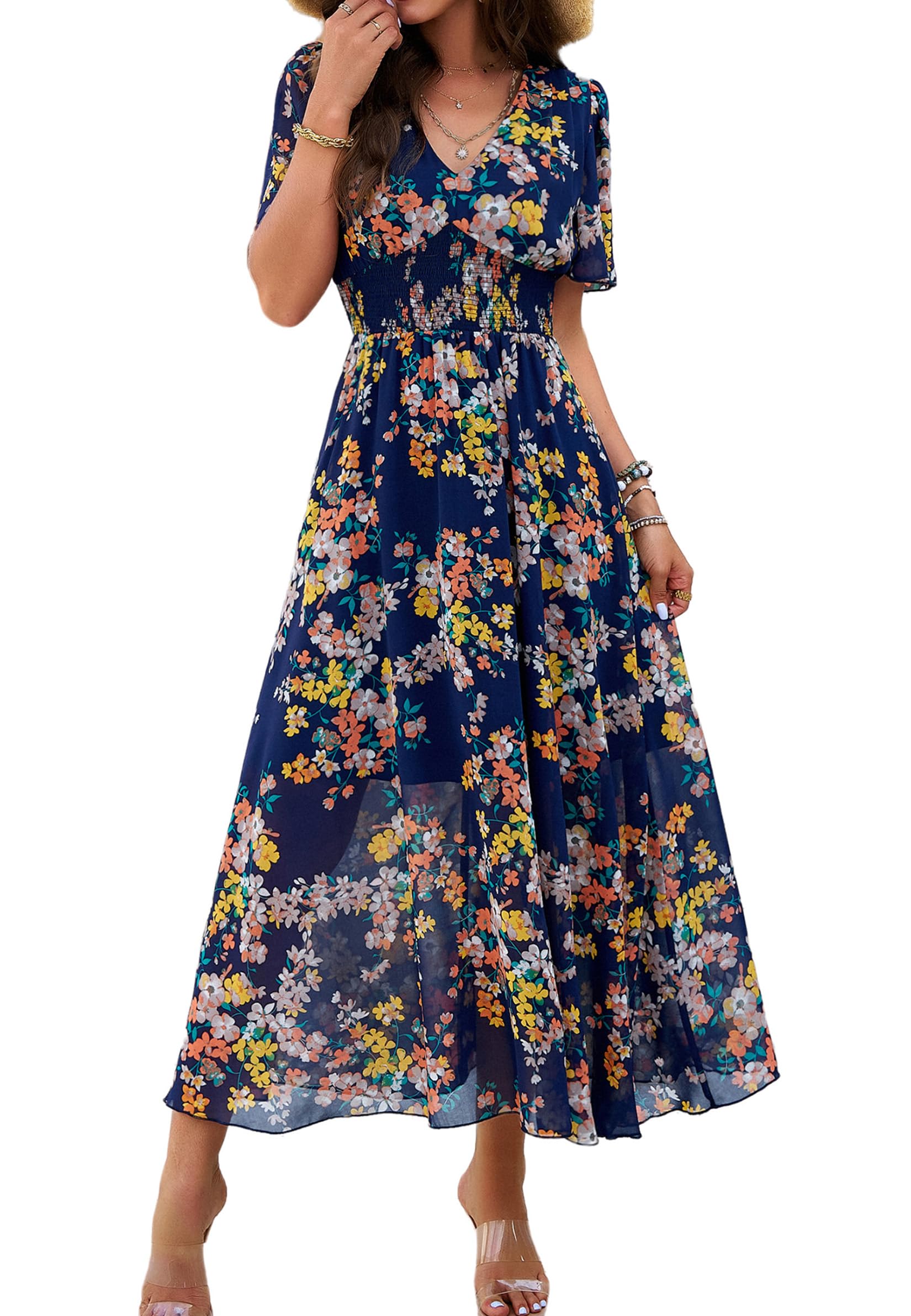 Long Floral Summer Maxi Dress Small Empire Waist Jersey Knit - View #7