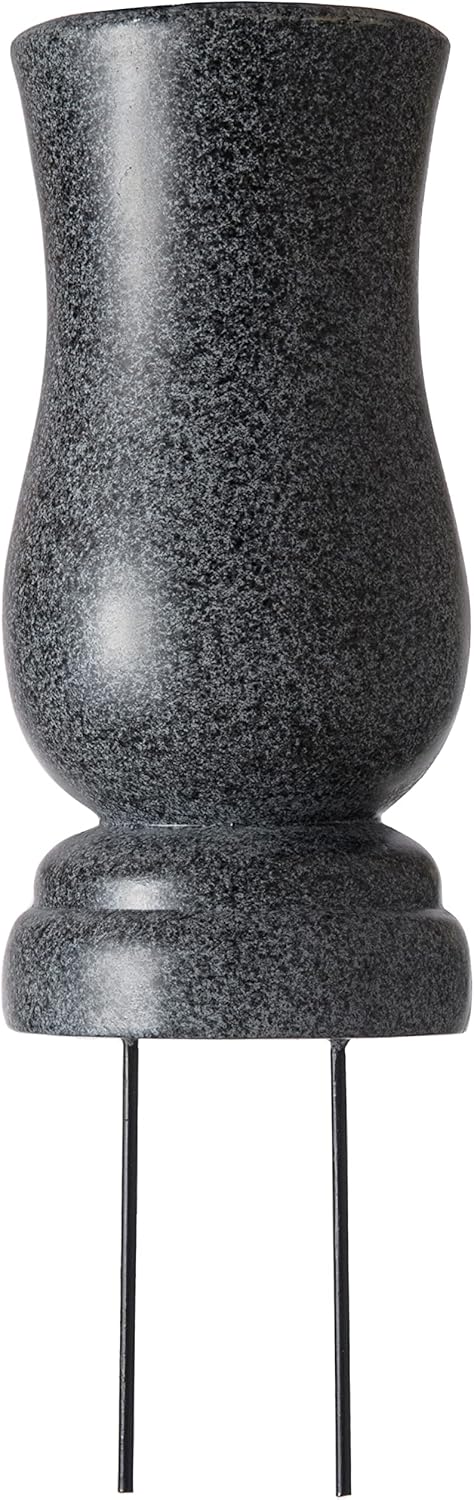 Decorative Garden Stakes - Everlasting Silk Flowers Cemetery Vase with Stakes - Plastic Flower Vases with 2 Ground Spikes, Draining Holes - For Garden, Lawn, Yard - Memorial Grave Decorations - 13x3.5x3.9”, Black Granite Design