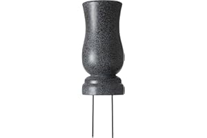 Everlasting Silk Flowers Cemetery Vase with Stakes - Plastic Flower Vases with 2 Ground Spikes, Draining Holes - For Garden, Lawn, Yard - Memorial Grave Decorations - 13x3.5x3.9”, Black Granite Design