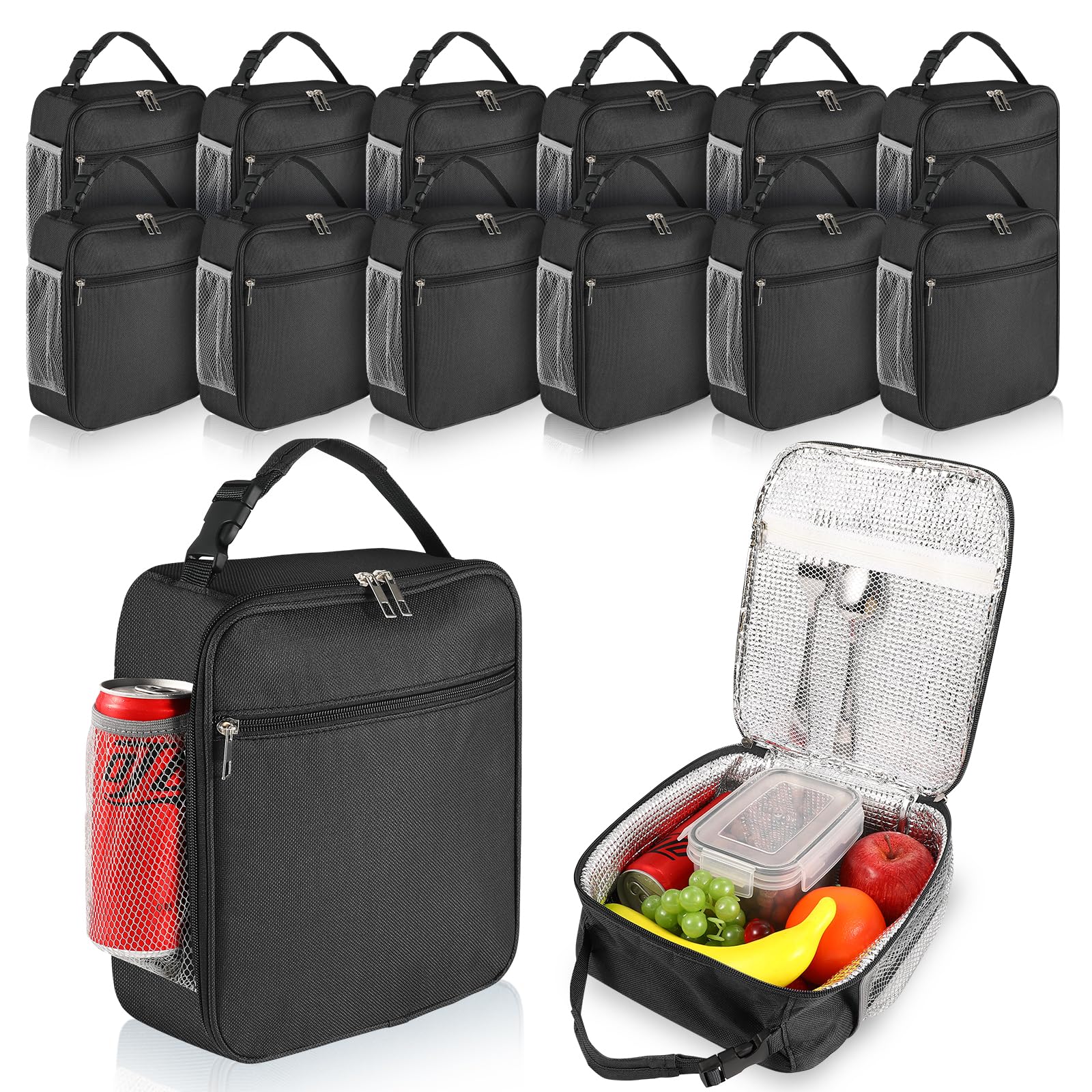 Photo 1 of 12 Pack lunch box Bulk,Insulated Reusable Lunch Bags with Aluminum for Women Men Girls,Leakproof lunch boxes,Small Lunch Tote Bag for Office,Work,Beach or Travel,Black