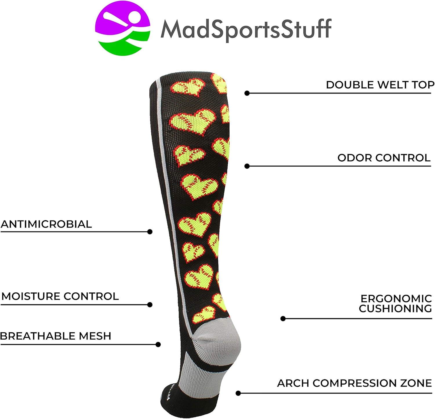 MadSportsStuff Softball Socks with Love Softball Hearts: Clothing