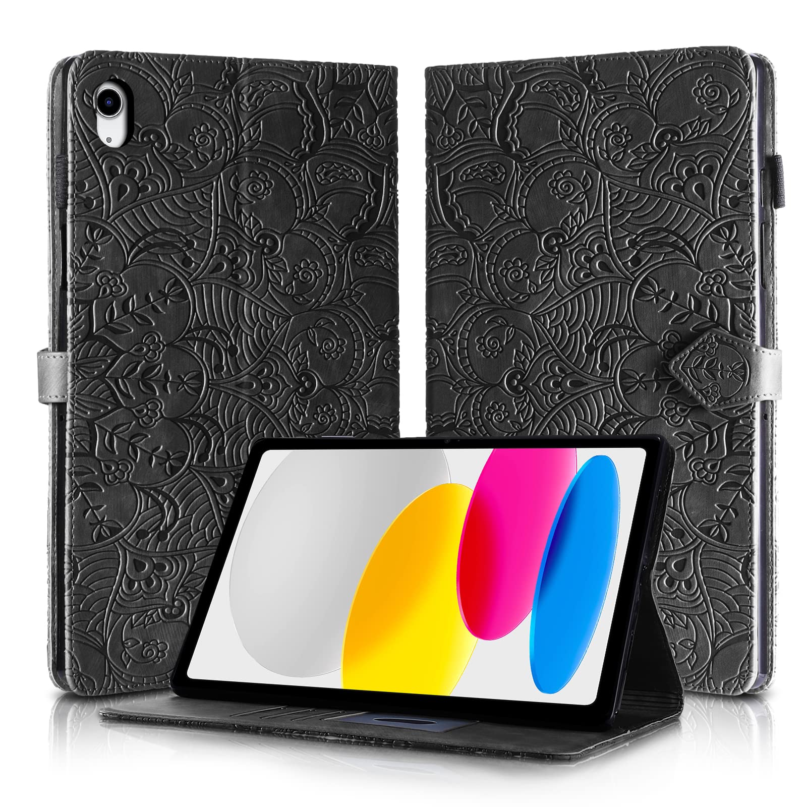 Rostsant iPad 10.Generation 2022 10,9 Inches Tablet Cover Case PU Leather Magnetic Closure Protective Card Slots Wallet for iPad 11 (A16) 2025 Black
