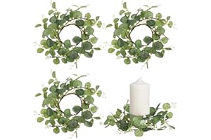 Awleynz 4Pcs Easter Candle Rings Wreaths, Spring Candle Rings, Artificial Eucalyptus Candle Ring, Candle Garland Rings for Wedding Party Easter Christmas Table Centerpiece Decor (8CM-4PCS)