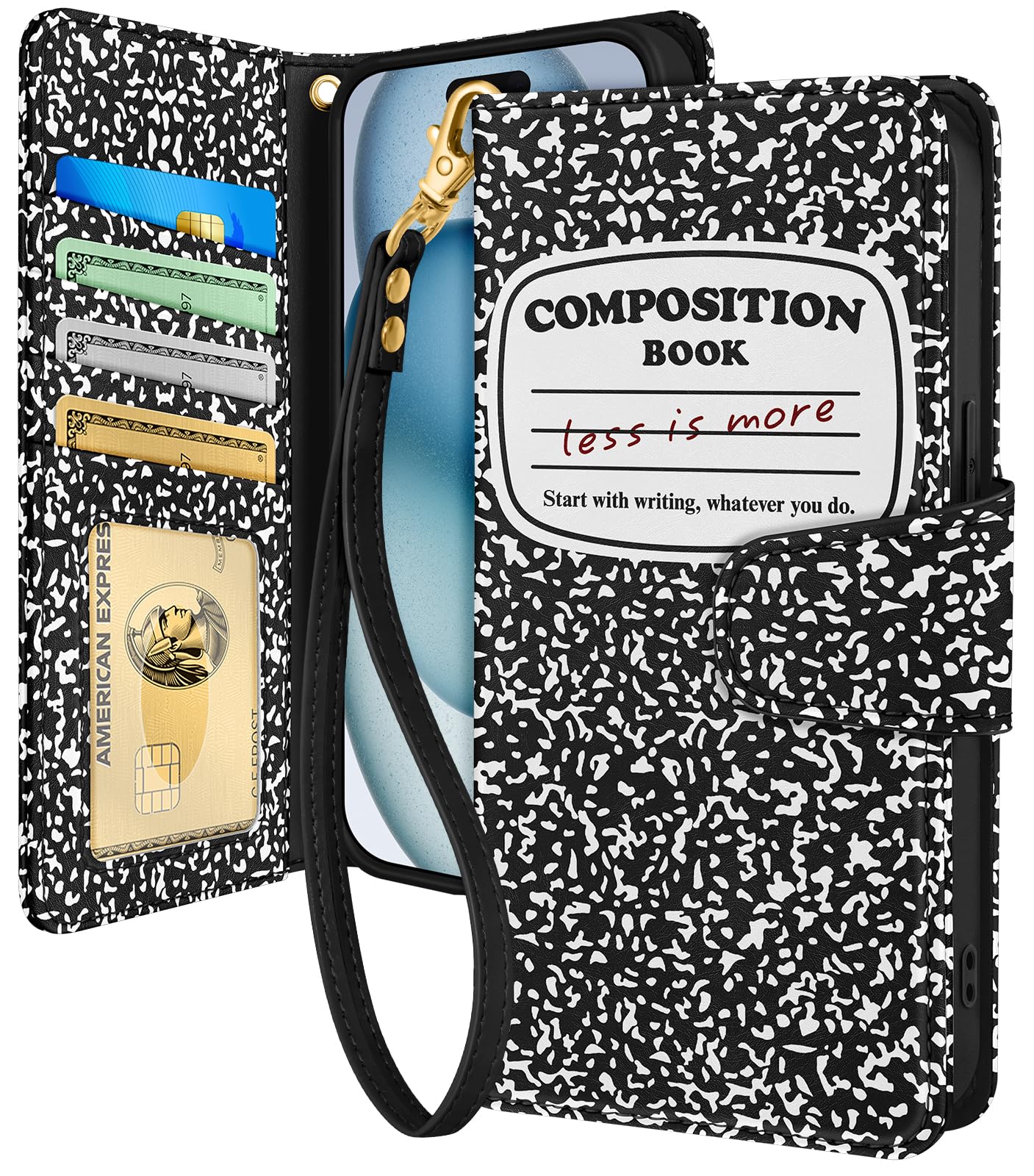 Photo 1 of Toycamp for iPhone 15 Plus Wallet Case with Wrist Strap - Leather Flip Folio Phone Case with RFID Blocking 4 Card Holder for Apple for iPhone 15 Plus Funda Cute Aesthetic for Women Ladies, Notebook