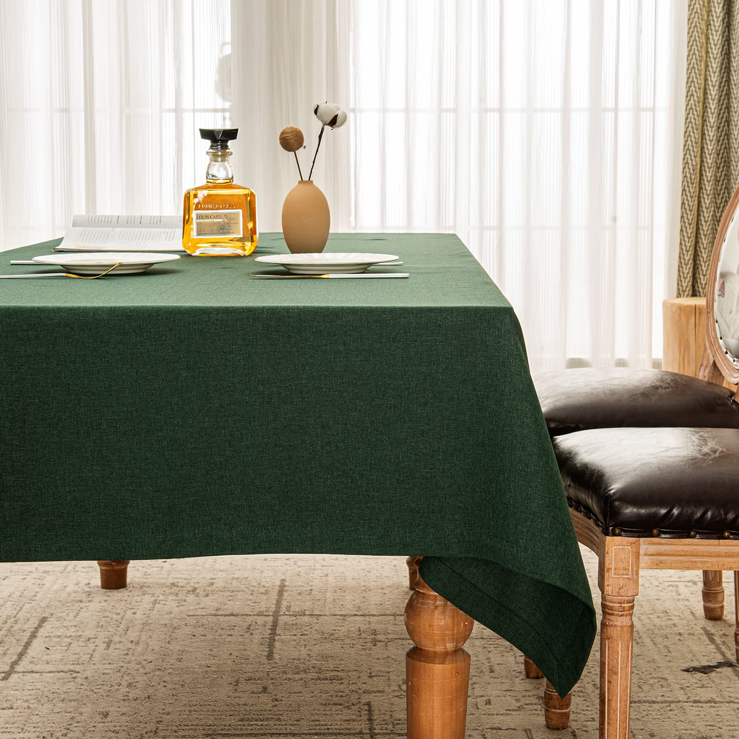 BALCONY & FALCON Table Cloth, Wipe Clean Tablecloth Rectangular – Waterproof, Machine Washable, Wide Hem Table Cover for Kitchen, Dining, Party & Outdoor Use(Hunter Green, 140 x 180cm) — image 1