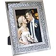 EXCELLO GLOBAL PRODUCTS Decorative Picture Frame 8"x10" Photo Holder Glass Mirror with Sparkling Crystal Boarder. Use Standin