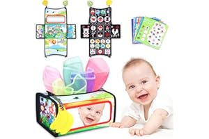 FUNNYB&G Tummy Time Mirror Toys Baby Infant Toys 0-6 Months Montessori Tissue Box Toy Black and White High Contrast Foldable Sensory Toys for Newborn Baby 0-3 6-12 Months