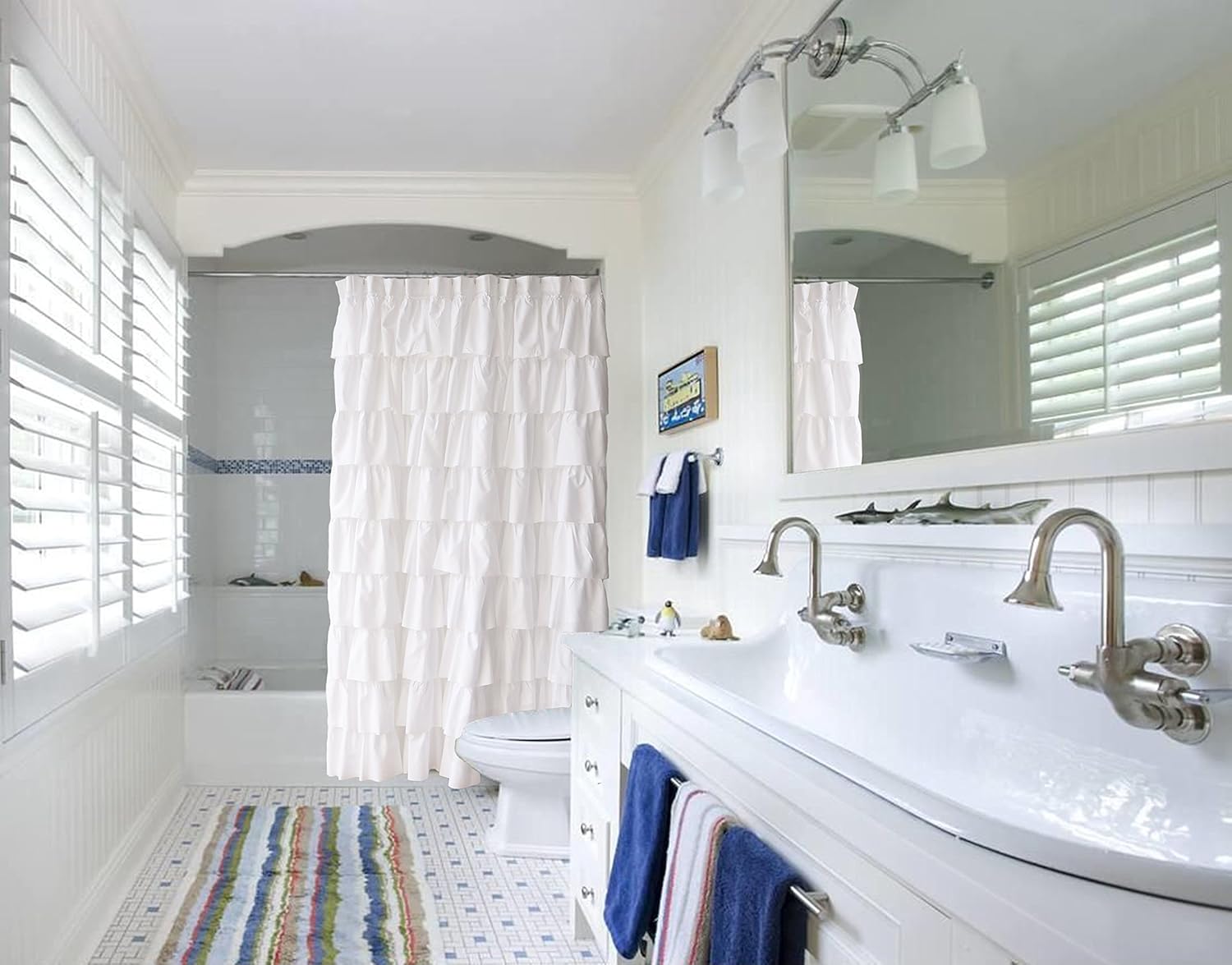 Ameritex Ruffle Shower Curtain Home Decor | Soft Polyester, Decorative Bathroom Accessories | Great for Showers & Bathtubs (72" x 72", White): Furniture & Decor