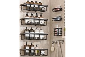 Zeawec 8 Pack Shower Caddy, Adhesive Rustproof Bathroom Organizers and Storage Shelves with Soap Holder & Hooks, Large Capaci