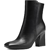 mysoft Women's Ankle Boots Square Toe Side Zipper GoGo Boots Chunky Block Heel Mid Calf Low Heeled Short Booties