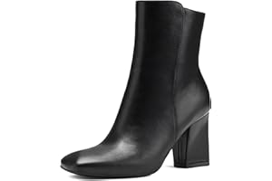 mysoft Women's Ankle Boots Square Toe Side Zipper GoGo Boots Chunky Block Heel Mid Calf Low Heeled Short Booties