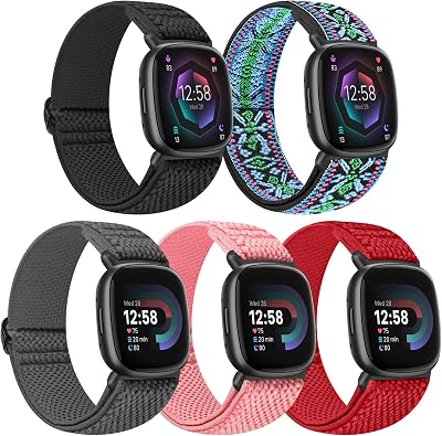 Tiptops 5 Pack Nylon Loop Straps for Fitbit Versa 4/Sense 2/Versa 3/Sense