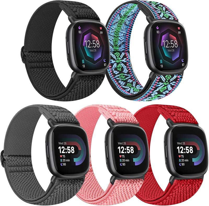 Tiptops 5 Pack Nylon Loop Straps for Fitbit Versa 4/Sense 2/Versa 3/Sense