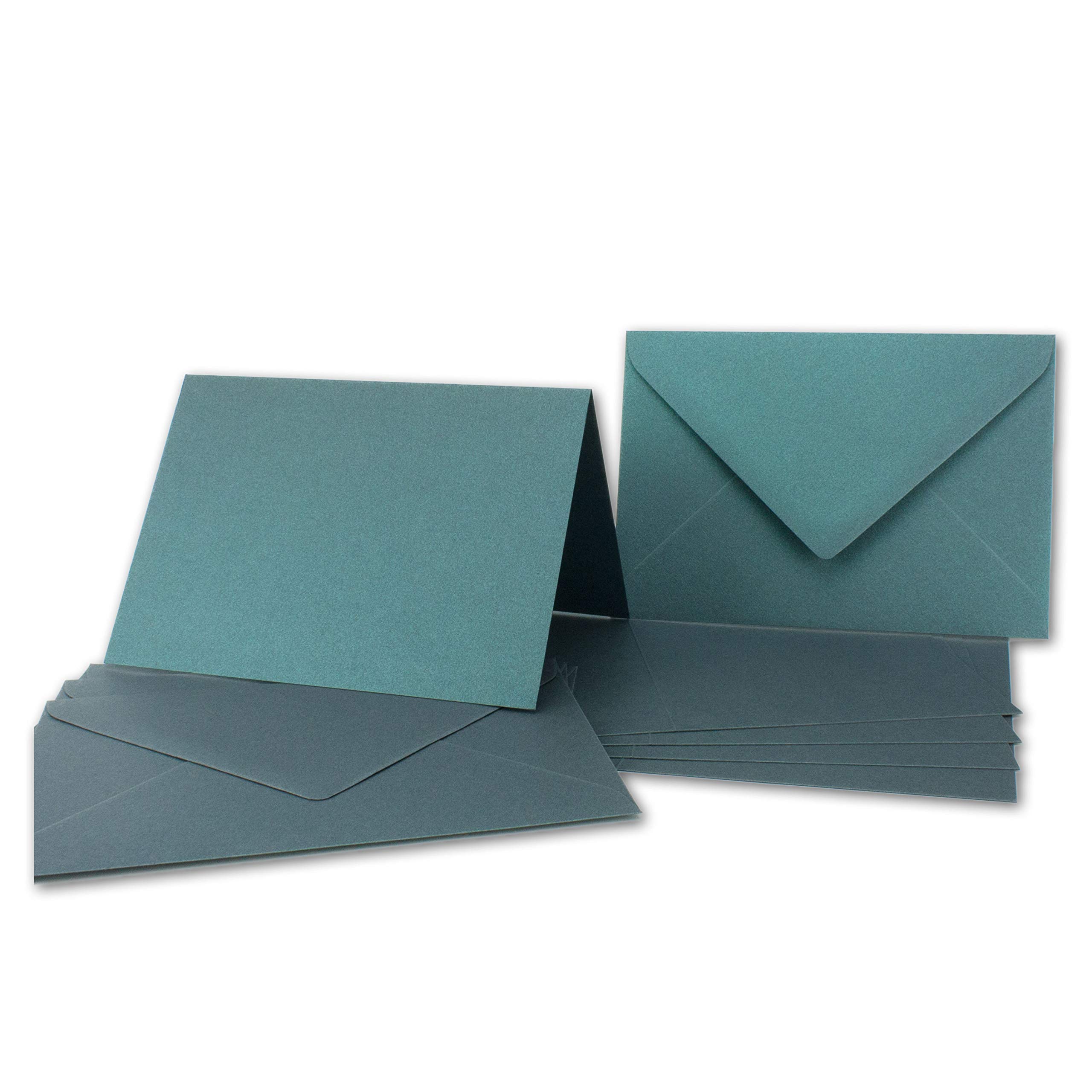 NORDANA 15x DIN B6 folding card set with DIN B6 envelopes - petrol glow - 300 g m² - 12 x 16.9 cm - shimmering paper for crafting & printing