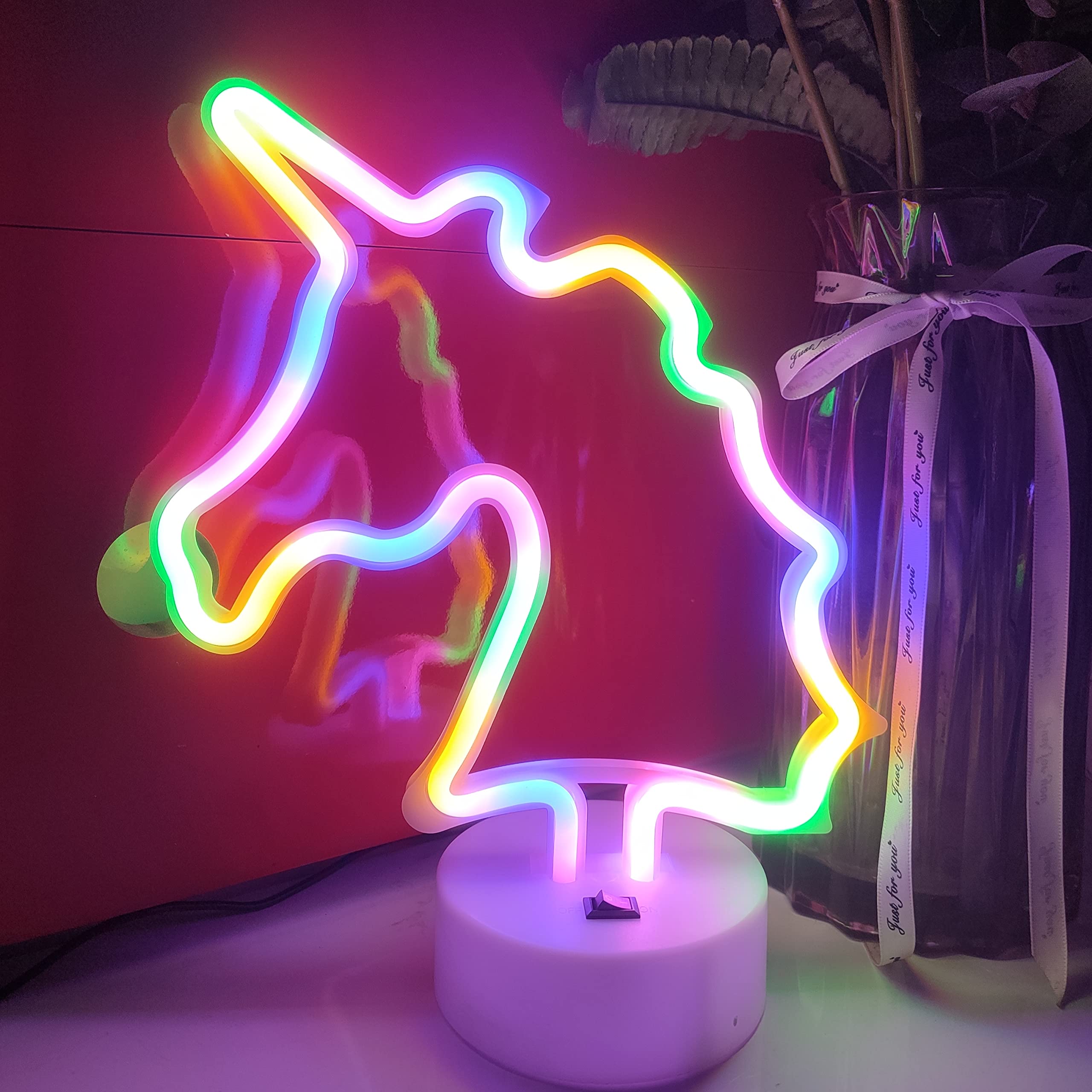 Photo 1 of JYWJ Unicorn Neon Sign with Holder Base,USB or 3-AA Battery Powered Neon Light,LED Desktop Wall Decoration,Various Parties,Decoration of Business Premises (Color)