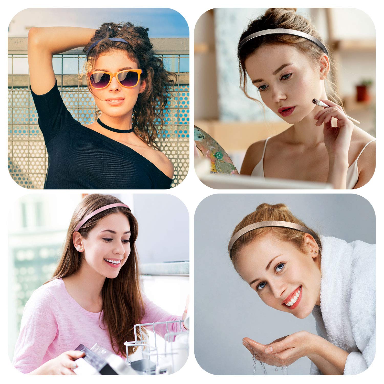 6 Pieces Skinny Leather Covered Headband Plastic Skinny Headband Hair Loop Clasp Hairbands Solid Simple Headband for Women and Girls (Lustrous Pink, Rose Red, Blue, Gold, Silver and Grey) : Beauty